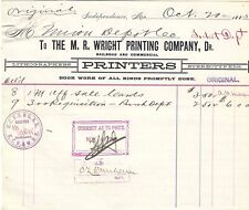 1885 BILLHEAD  M.R. WRIGHT PRINTING COMPANY DR. To UNIION DEPOT CO. Independence picture