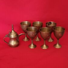 VTG Mini Brass Wine Jug Pitcher and 6 Cups picture