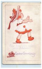 c1910's Easter Greetings Little Girl Bonnet Fine Feathers Antique Postcard picture