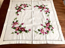 Vintage Hand Embroidered Cream Cotton Tablecloth 33x33 Inches picture