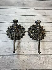 Vintage Pair Homco Gothic Black and Gold Wall Sconce Candleholders MCM picture