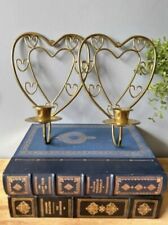 vintage brass heart shaped candle sconces set- wall hanging  picture