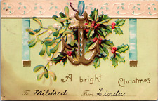 Vintage 1905 A Bright Christmas Navy Anchor Holly Postcard Torpedo PA Pittsfield picture