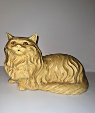 Vintage Persian Ceramic Cat 1974 Big Kitty Reclining  Golden Eyes Orange Cream picture