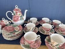 Vintage Nikko Floral Flower Tea Set 23 Pieces Teapot Cup Saucers Cream Sugar picture