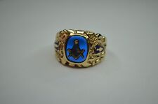 10K Yellow Solid Gold Masonic  Mason  Men's Ring Blue Stone 10.1g Size 11 1/4 picture