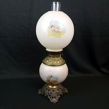 Antique Victorian FOSTORIA Hand Painted GWTW Parlor Oil Lamp Angels Unconverted picture