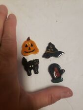 4 Vtg Ceramic Buttons Mill Hill Halloween Hand Painted 80's Cat Hat Pumpkin  picture