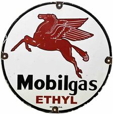 VINTAGE MOBILGAS ETHYL PORCELAIN SIGN DEALERSHIP GAS STATION MOBIL MOTOR OIL picture