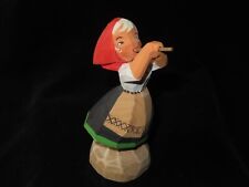 Vintage Norwegian Girl With Flute, Hand Carved Wood Norway Folk Art picture