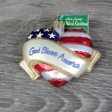 Old World Christmas Ornament OWC God Bless America Heart Flag Blown Glass picture