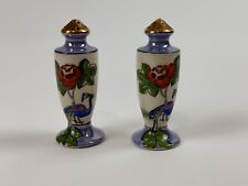 VTG Blue Lusterware w/ Flowers & Peacocks Salt and Pepper Shakers Birds  Japan picture