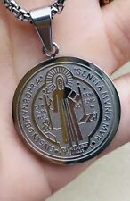 St Benedict (San Benito) Medal Stainless Steel Charm Pendant Necklace 22