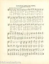 CARLETON COLLEGE Antique School Song Sheet c1906 