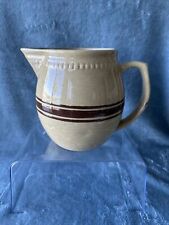 Weller Yellow Ware Pitcher 6.75” Bulbous Brown Bands Stripes Antique Early 1900s picture