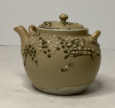 Vintage Small Teapot Japan Moriage Textured Beaded Glaze Dropped Dots Green picture
