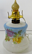 Floral Painted Milk Glass Oil Lamp Electric. Table Lamp 9