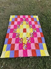 Vintage Polyester Handmade Ties Quilt Bright Funky Geometric Pattern Fabric Colo picture