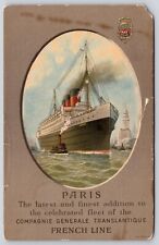 Paris Ship Fleet Compagnie Gen Translantique French Line Postcard UNP VTG Unused picture