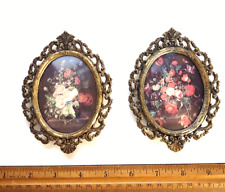 Pair Vintage Italy Ornate Brass Glass Floral Picture Frames *3.75