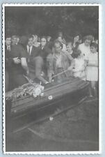 Photograph Funeral Scene Casket Flowers and Mourners c1950s T8 picture