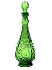 Vintage EMPOLI Green BUBBLE Fruit GENIE BOTTLE Mid-Century ART GLASS Decanter  picture