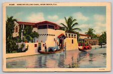 Postcard FL Miami Beach Home On Collins Canal Linen A17 picture