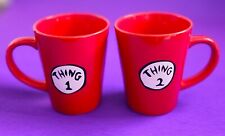Set of Dr. Seuss Thing 1 & Thing 2 Red Ceramic Mugs Cups 12 oz picture