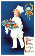 ~Clapsaddle Thanksgiving Postcard~Little Chef with Fruit Platter~Soup~k175 picture