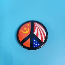 Vintage Cold War Peace Sign USA and USSR Pin Back Button picture