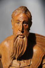 Antique Don Quixote Carved Wood  Figural Sculpture with Shield, Sword, Helmet picture