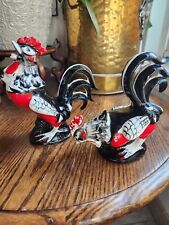 Vintage MCM Handpainted Ceramic Rooster Pair Figurines Made In Japan picture