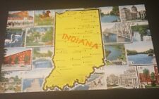 INDIANA Vintage 17 scene view & state map tourist postcard 1950s unused picture