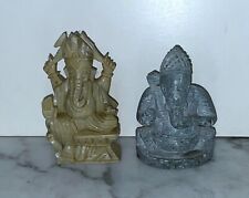 TWO BEAUTIFUL VINTAGE INDIA HINDU CARVED STONE STATUES OF LORD GANESHA picture