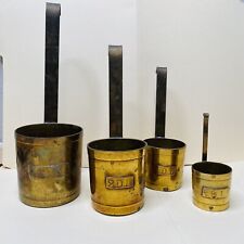 Antique Brass Kitchen Milk Measures Measuring Cup Set of 4 Long Handles Hang Vtg picture