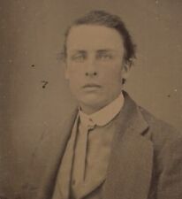 Old Antique Tintype Photo Dashing Young Man w/ Blue Eyes in Fine Clothing Attire picture