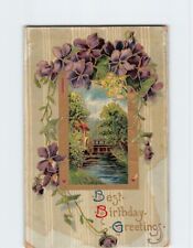 Postcard Best Birthday Greetings with Flowers Art Print picture