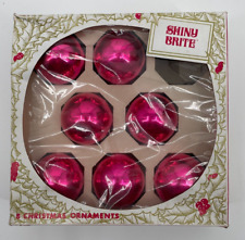 Vintage Shiny Brite Bright Pink Glass Ball Holiday Ornaments Set Of 7 In Box picture