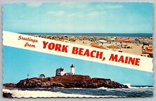 Greetings York Beach Maine Multi View Shoreline Lighthouse Oceanfront Postcard picture