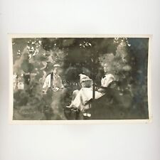 Outdoor Portrait Through Dirty Window Photo c1910 Smiling Group Snapshot A3704 picture