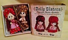 DOLLY SISTERS SET 2 MAGNETIC MEMO HOLDERS 1982 VINTAGE TAIWAN WOODEN DOLLS WA. picture