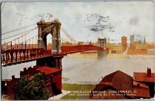 1910 Cincinnati, Ohio Suspension Bridge 1st in United States Antique Postcard picture