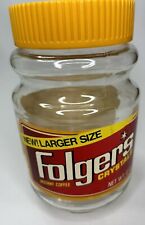 Vintage Folger's Instant Coffee Crystals Glass Jar & Yellow Lid 12 oz Empty 1982 picture