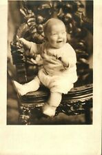 Vintage (c.1925) Little Boy's Portrait on Ornate Carved Wood Chair RPPC Postcard picture