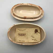 Alaska Native Clay Trinket Box Reddish Brown Swirl w/Lid Cook Inlet Mud Vintage picture
