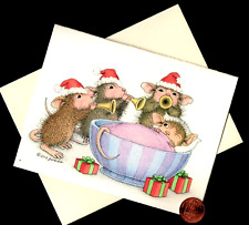 Christmas House Mouse Mice Horns Sleeping Presents Bowl Christmas Greeting Card  picture