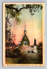 Memorial Church and Evangeline Monument Grand Pre Nova Scotia Postcard c1941 picture