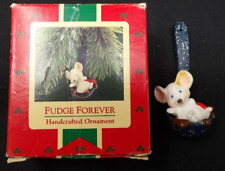 Vintage 1987 Hallmark Fudge Forever Mouse In Ladle Christmas Ornament w/Box picture