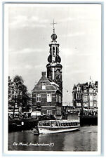 1954 Boat at De Munt Amsterdam Netherlands Postage Due RPPC Photo Postcard picture