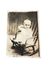 Vintage Antique? Adorable Bald Baby in White Dress Sitting Down picture